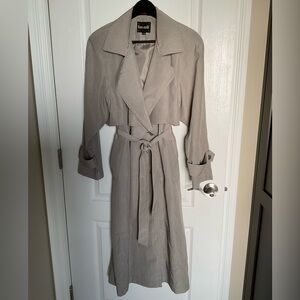 🌿🍂 Fen-nelli Sage Green Double Breasted Lined Long Trench Coat w Pockets Sz 9/10